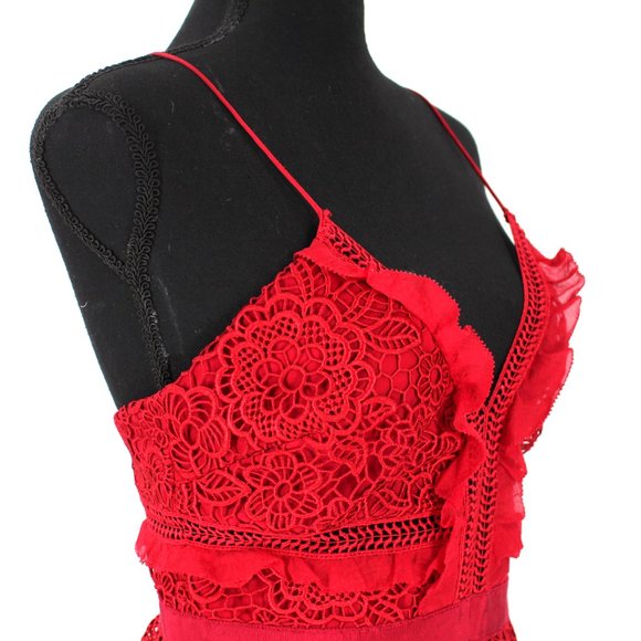 Self-Portrait Raspberry Red Floral Lace Midi Dress Ruffle Sleeveless 4 Small - Picture 3 of 9